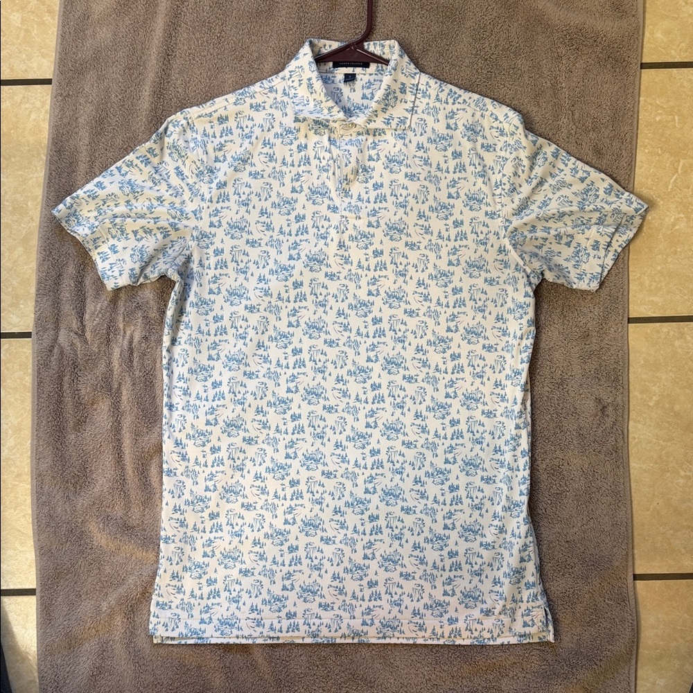 Peter Millar White and Blue Graphic Polo Shirt